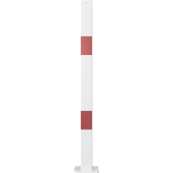 Protective railing | Steel tube 70 x 70 mm | Fixed postto be fixed by plugs | End post for top and quarter-bent bar | hot-dip galvanized and white coatedwith red reflecting stripes
